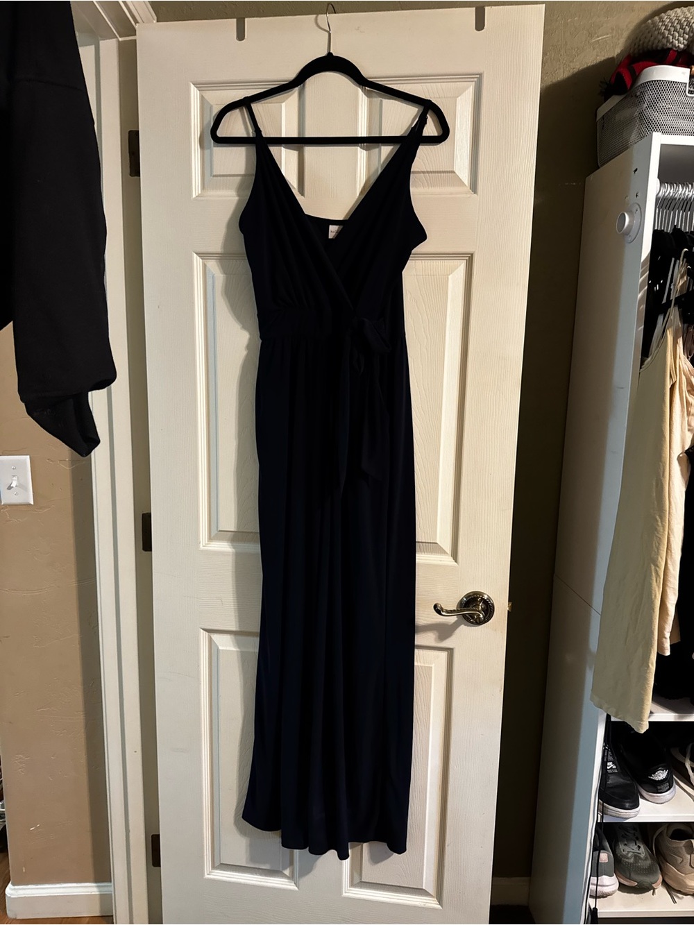 Kaileigh Navy Wrap Front Wide Leg Jumpsuit Tie Waist Size M